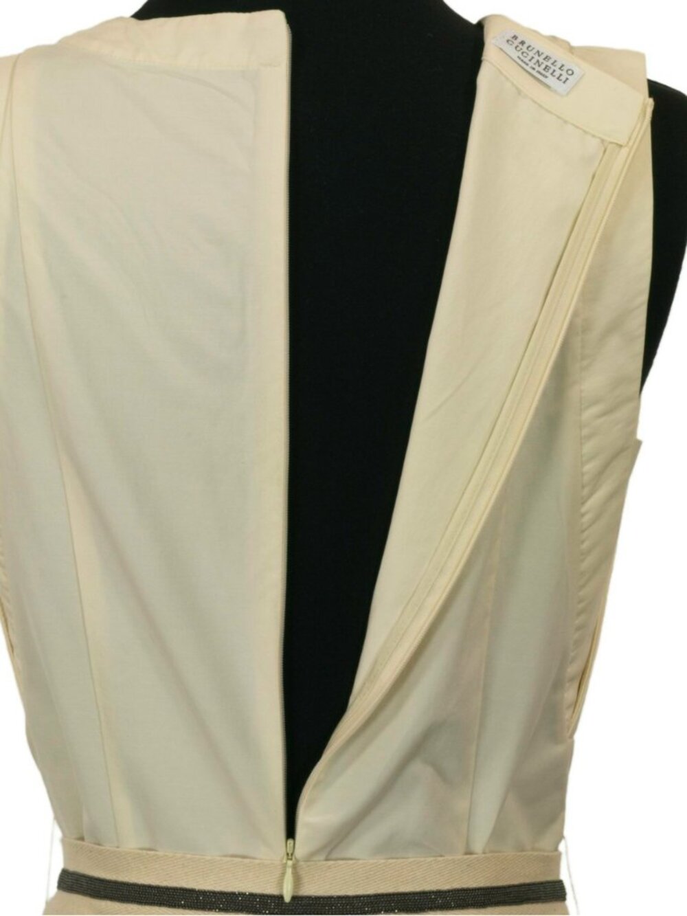 $3995 BRUNELLO CUCINELLI COTTON BLEND IVORY DRESS WITH MONILI BELT SIZE M - Picture 12 of 14
